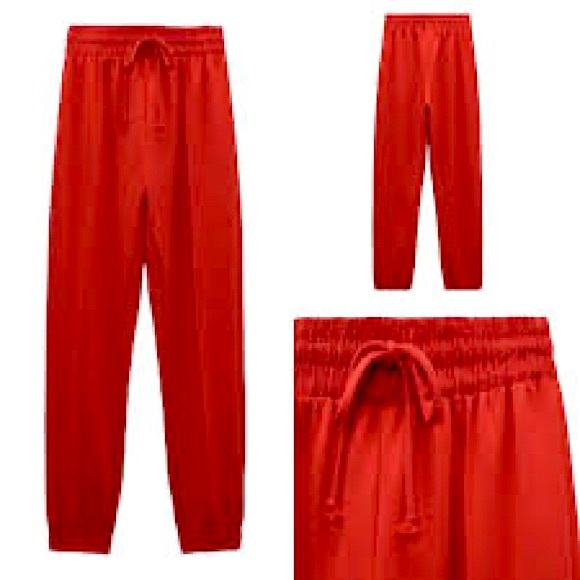 Zara red jogger pants sz L NWT - Picture 7 of 9